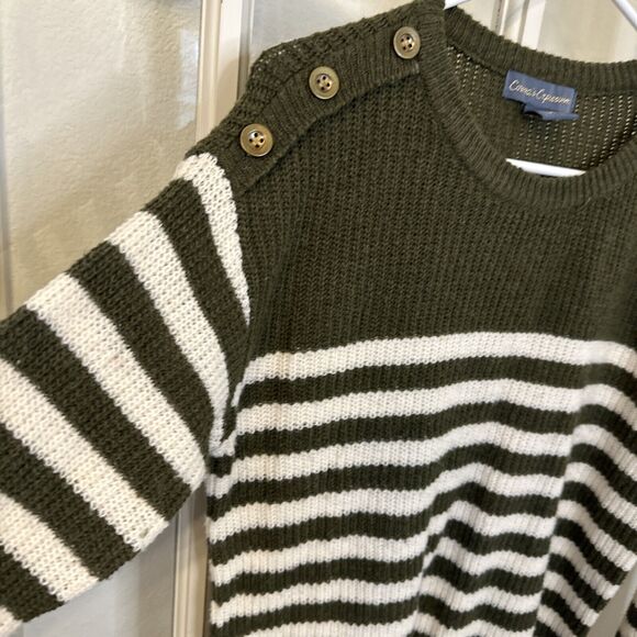 Olive Green Striped Sweater Womens S - Picture 3 of 9